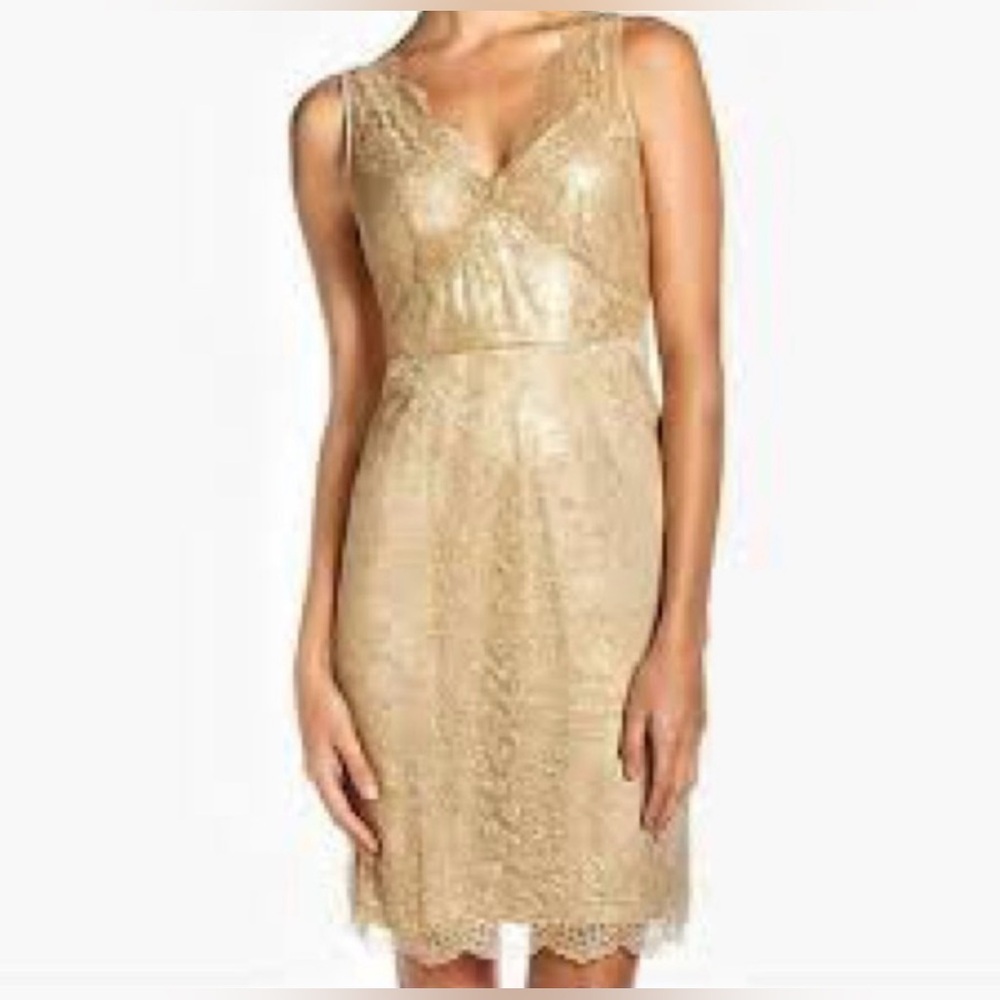 BCBGMaxAzria Lynette Gold Sheath Dress Sweetheart Neckline